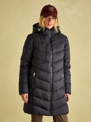 Joules Moorsdale Black Mid Length Showerproof Padded Coat - Image 1 of 7
