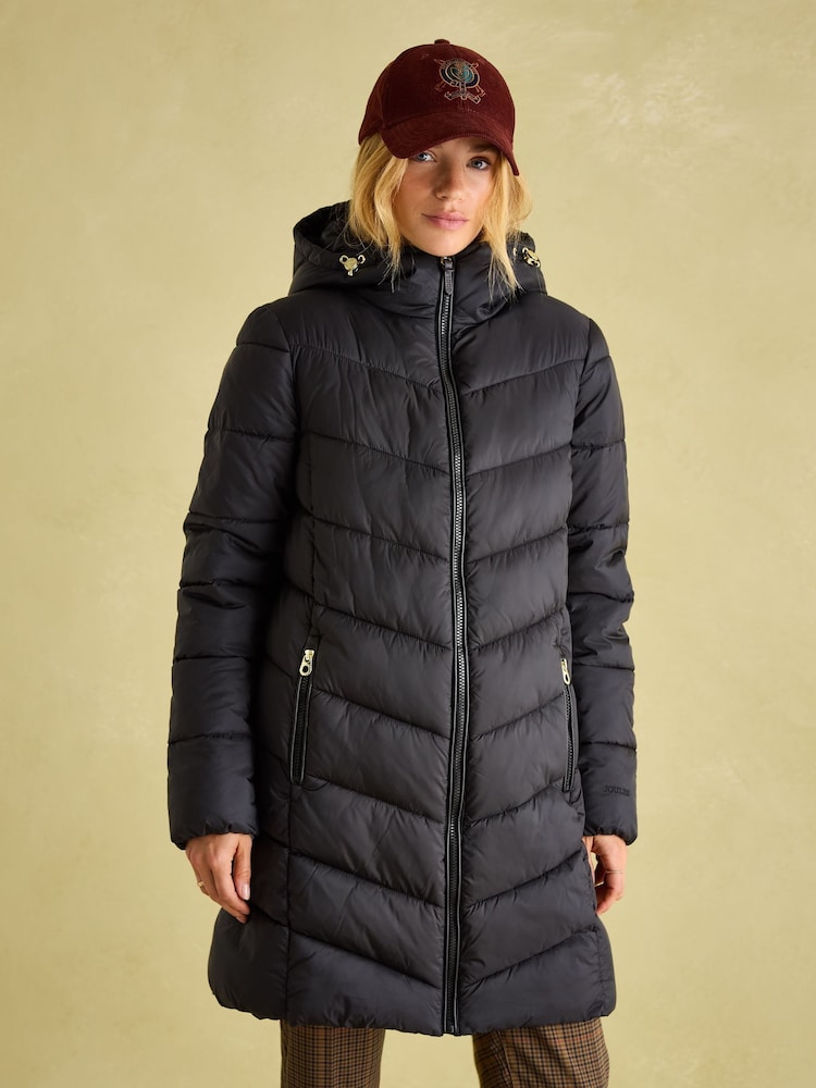 Joules Moorsdale Black Mid Length Showerproof Padded Coat - Image 1 of 7