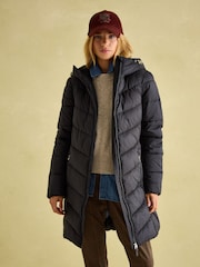 Joules Moorsdale Black Mid Length Showerproof Padded Coat - Image 3 of 7