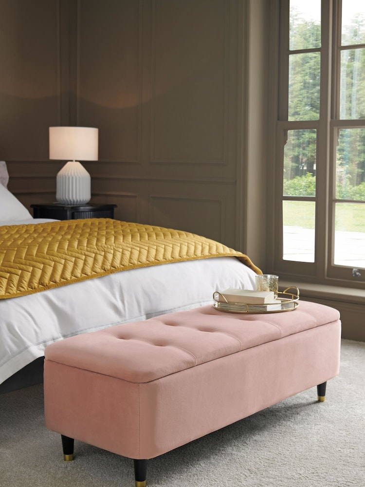 Opulent Velvet Blush Pink Storage Ottoman Blanket Box - Image 1 of 6