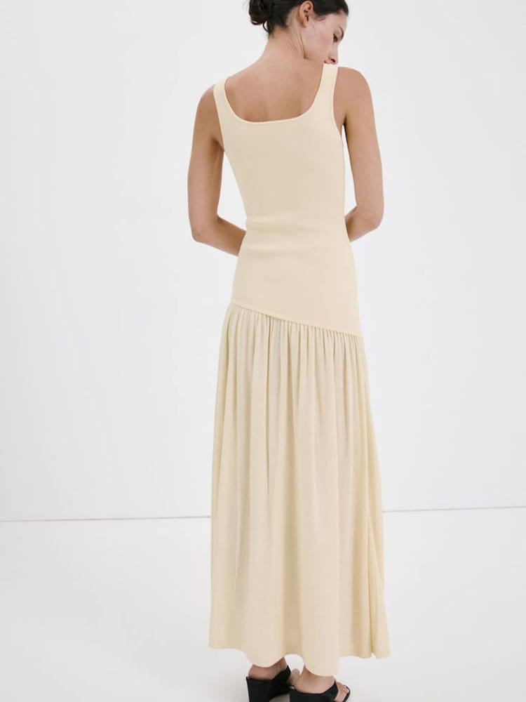Mango Yellow Mixed Midi Dress - Image 2 of 7 Mango Yellow Mixed Midi Dress - Image 2 of 7