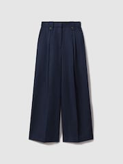 Reiss Navy Leila Linen Front Pleat Trousers - Image 2 of 6