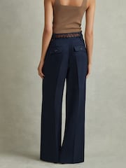 Reiss Navy Leila Linen Front Pleat Trousers - Image 5 of 6