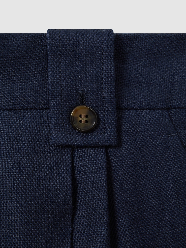 Reiss Navy Leila Linen Front Pleat Trousers - Image 6 of 6