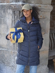 Joules Moorsdale Navy Mid Length Showerproof Padded Coat - Image 1 of 10