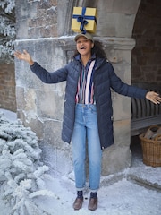 Joules Moorsdale Navy Mid Length Showerproof Padded Coat - Image 3 of 10