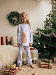 Blue 100% Cotton Reindeer Christmas Joggers (3-16yrs) - Image 2 of 5