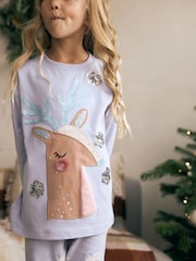 Blue 100% Cotton Reindeer Christmas Joggers (3-16yrs) - Image 5 of 5