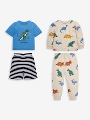 JoJo Maman Bébé Natural 2-Pack Kids' Dinosaur Jersey Pyjamas - Image 1 of 8