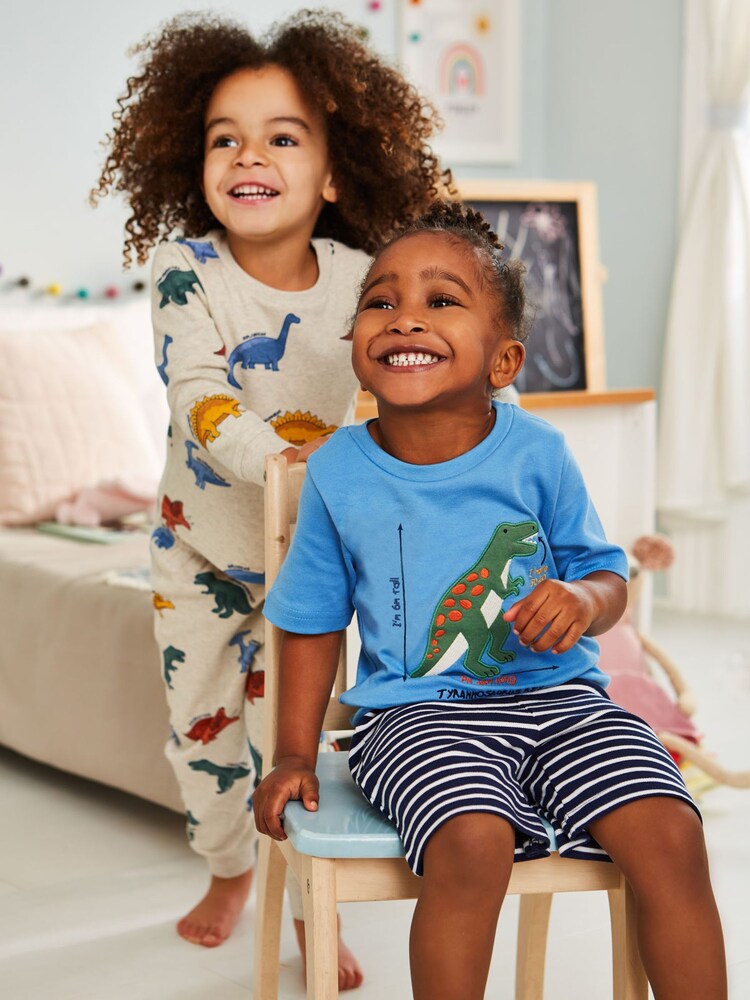 JoJo Maman Bébé Natural 2-Pack Kids' Dinosaur Jersey Pyjamas - Image 8 of 8