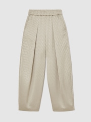 Reiss Champagne Neutral Dia Jacquard Pleated Tapered Trousers - Image 2 of 8