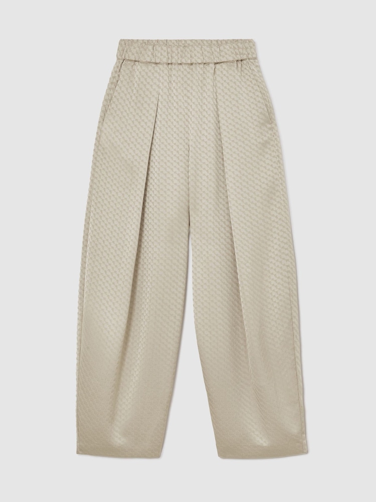Reiss Champagne Neutral Dia Jacquard Pleated Tapered Trousers - Image 2 of 8 Reiss Champagne Neutral Dia Jacquard Pleated Tapered Trousers - Image 2 of 8