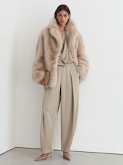 Reiss Champagne Neutral Dia Jacquard Pleated Tapered Trousers - Image 4 of 8