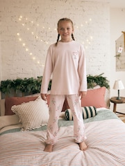 Pink/Cream 100% Cotton Reindeer Christmas Joggers (3-16yrs) - Image 2 of 8