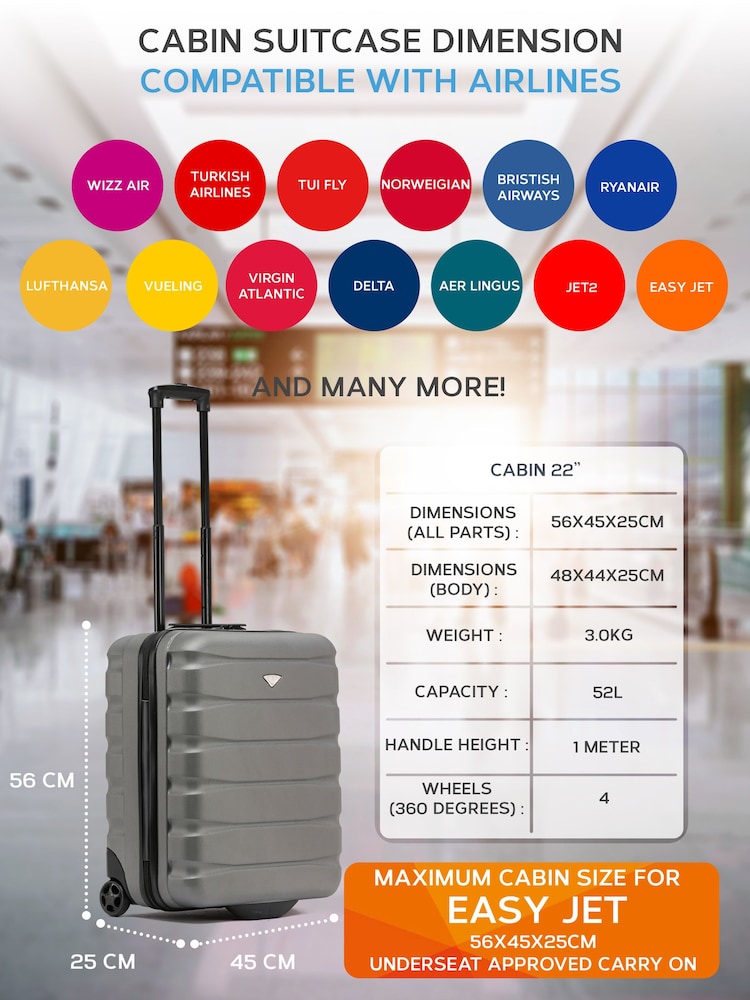 Flight Knight 56x45x25cm EasyJet Overhead 2 Wheel ABS Hard Case Cabin Carry On Hand Luggage - Image 9 of 9