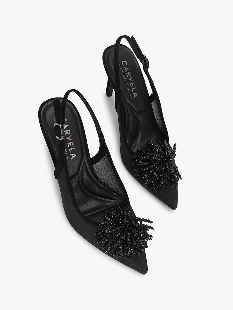 Carvela Black Lucia Sling Embellished Tassel Heeled Shoes - Image 2 of 4 Carvela Black Lucia Sling Embellished Tassel Heeled Shoes - Image 2 of 4