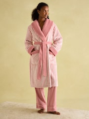 Joules Matilda Pink & White Fleece Lined Dressing Gown - Image 1 of 6