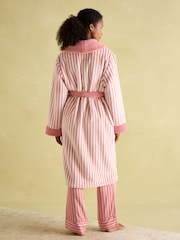 Joules Matilda Pink & White Fleece Lined Dressing Gown - Image 2 of 6