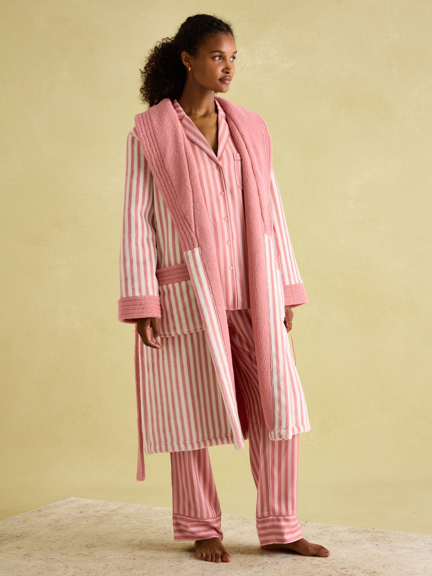Buy Joules Matilda Pink White Fleece Lined Dressing Gown from Next Luxembourg