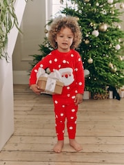 Red/Cream Spot Santa 100% Cotton Christmas Pyjamas (9mths-16yrs) - Image 1 of 8