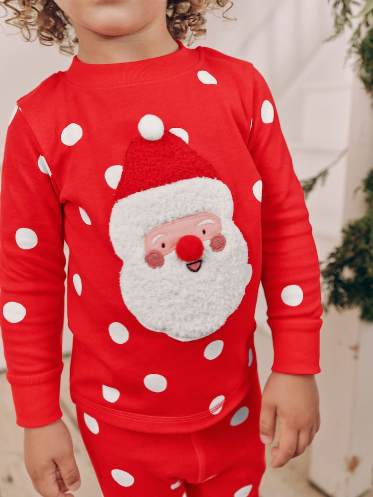 Red/Cream Spot Santa 100% Cotton Christmas Pyjamas (9mths-16yrs) - Image 2 of 8