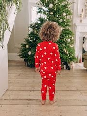 Red/Cream Spot Santa 100% Cotton Christmas Pyjamas (9mths-16yrs) - Image 3 of 8