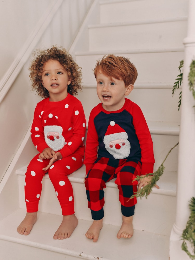 Buy Red/Cream Spot Santa 100% Cotton Christmas Pyjamas (9mths