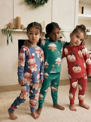 Red/Blue/Green Christmas 100% Cotton Snuggle Pyjamas 3 Pack (9mths-12yrs) - Image 1 of 13