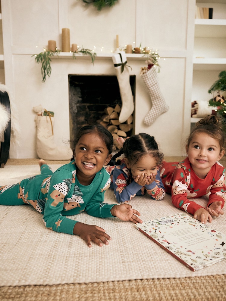 Red/Blue/Green Christmas 100% Cotton Snuggle Pyjamas 3 Pack (9mths-12yrs) - Image 2 of 13