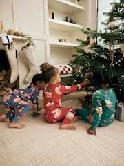 Red/Blue/Green Christmas 100% Cotton Snuggle Pyjamas 3 Pack (9mths-12yrs) - Image 3 of 13