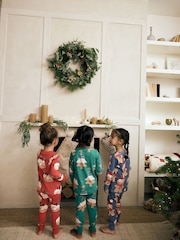 Red/Blue/Green Christmas 100% Cotton Snuggle Pyjamas 3 Pack (9mths-12yrs) - Image 4 of 13
