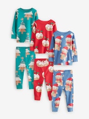 Red/Blue/Green Christmas 100% Cotton Snuggle Pyjamas 3 Pack (9mths-12yrs) - Image 7 of 13