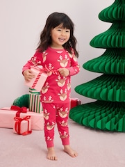Raspberry Pink Reindeer 100% Cotton Christmas Pyjamas (9mths-16yrs) - Image 1 of 7
