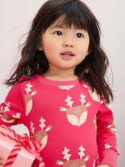 Raspberry Pink Reindeer 100% Cotton Christmas Pyjamas (9mths-16yrs) - Image 2 of 7
