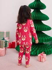 Raspberry Pink Reindeer 100% Cotton Christmas Pyjamas (9mths-16yrs) - Image 3 of 7