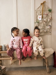 Pink/Cream Christmas 100% Cotton Joggers Pyjamas 3 Pack (9mths-12yrs) - Image 1 of 7