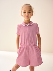 Red Zip Front Cotton Rich Gingham School Playsuit (3-14yrs) - Image 1 of 3