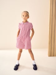 Red Zip Front Cotton Rich Gingham School Playsuit (3-14yrs) - Image 2 of 3