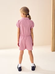 Red Zip Front Cotton Rich Gingham School Playsuit (3-14yrs) - Image 4 of 7