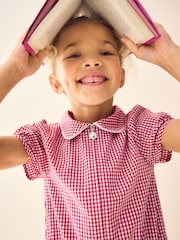 Red Zip Front Cotton Rich Gingham School Playsuit (3-14yrs) - Image 5 of 7
