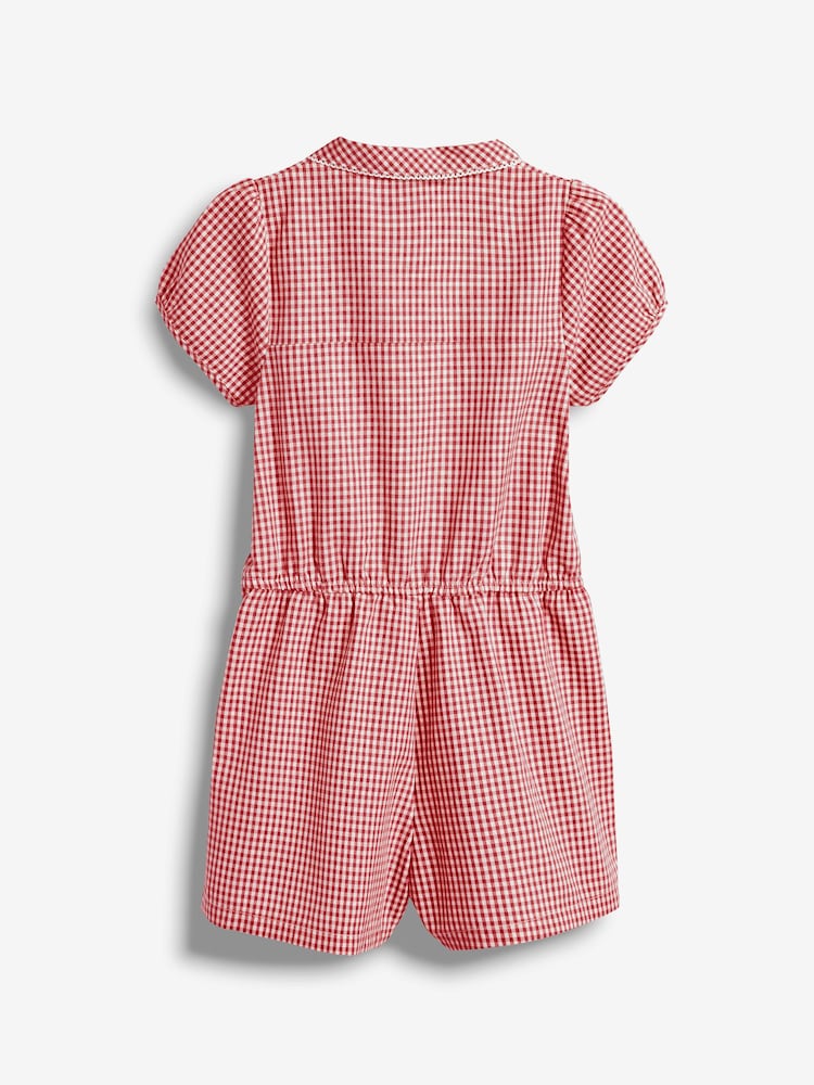 Red Zip Front Cotton Rich Gingham School Playsuit (3-14yrs) - Image 7 of 7