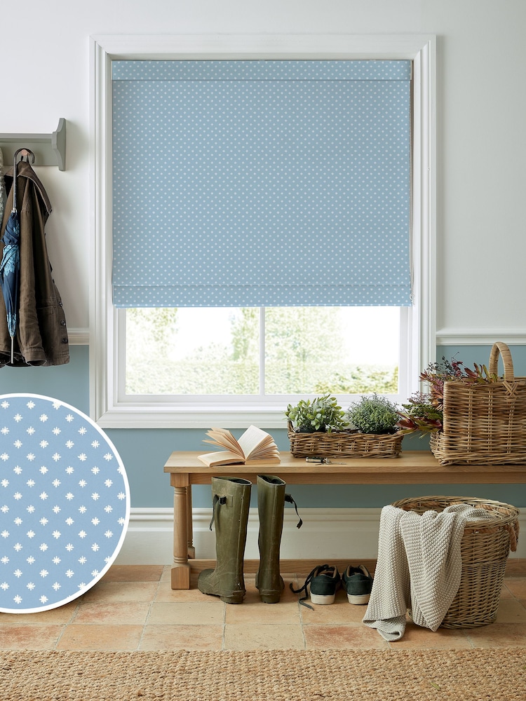 Laura Ashley China Blue Louise Star Made to Measure 100% Cotton Roman Blinds - Image 1 of 6