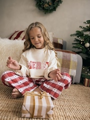 Red/Cream Christmas Woven Wide Leg Pyjamas 1 Pack (1.5-16yrs) - Image 3 of 11