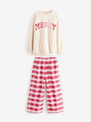 Red/Cream Christmas Woven Wide Leg Pyjamas 1 Pack (1.5-16yrs) - Image 6 of 11