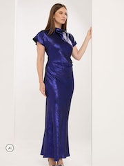 Star by Julien MacDonald Blue Metallic Draped Dress - Image 2 of 6