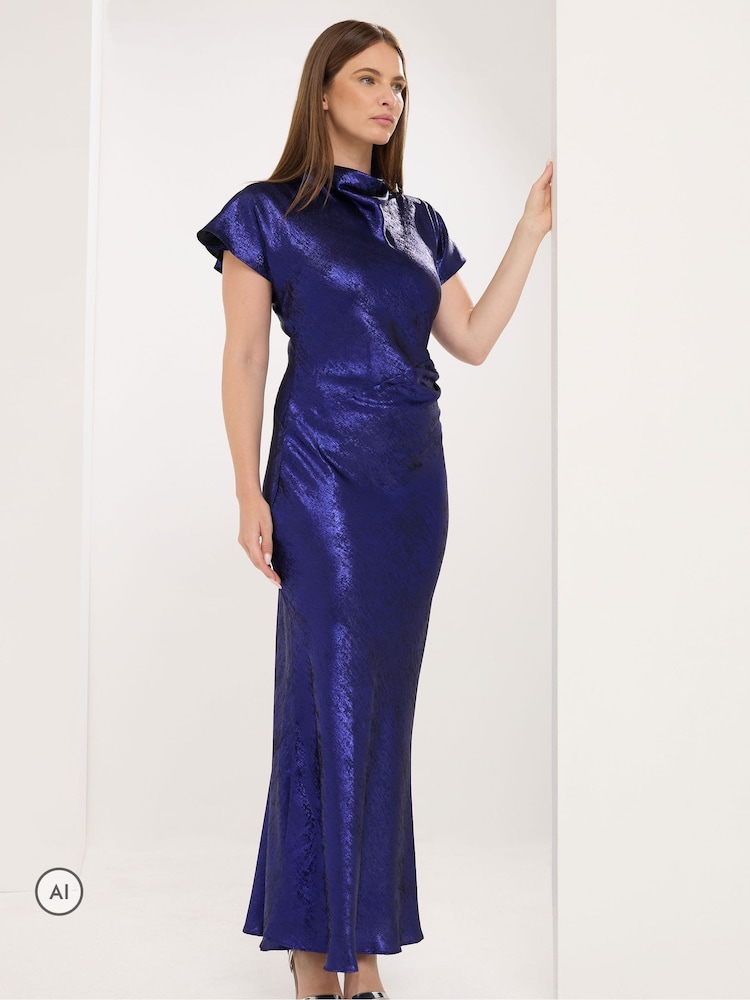 Star by Julien MacDonald Blue Metallic Draped Dress - Image 2 of 6 Star by Julien MacDonald Blue Metallic Draped Dress - Image 2 of 6