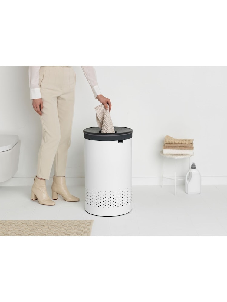 Brabantia White Laundry Bin 60L With Plastic Lid - Image 1 of 4
