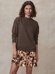 Chocolate Brown Swirl Long Sleeve Printed Layered Sweatshirt Dress - Image 1 of 7