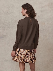 Chocolate Brown Swirl Long Sleeve Printed Layered Sweatshirt Dress - Image 3 of 7