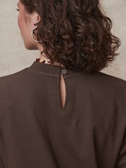 Chocolate Brown Swirl Long Sleeve Printed Layered Sweatshirt Dress - Image 5 of 7